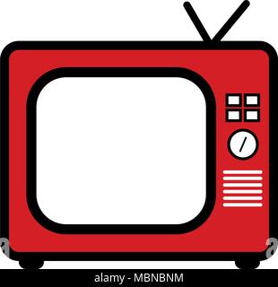 Red retro tv vector drawing. Flat style vector. Television icon, symbol isolated on white background, surface. Stock Vector