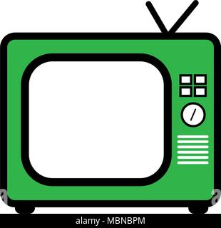 Green retro tv vector drawing. Flat style vector. Television icon, symbol isolated on white background, surface. Stock Vector