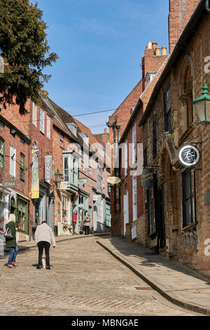 Steep Hill, in the historic Cathedral area of Lincoln, Eastern England, UK Stock Photo