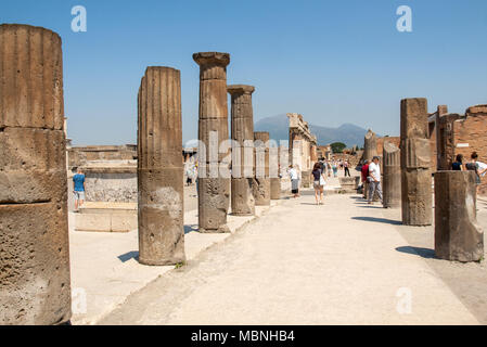 Pompeii, Italy - June 15, 2017: Ancient city of Pompeii, Italy. Roman town destroyed by Vesuvius volcano. Stock Photo