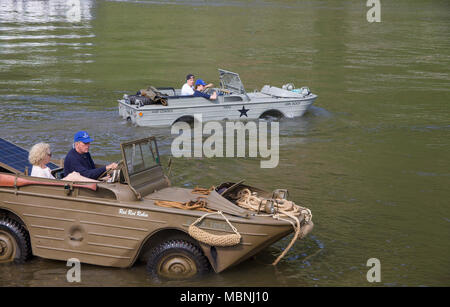 Military amphibious vehicles on Moselle river at Bruttig-Fankel, Rhineland-Palatinate, Germany Stock Photo