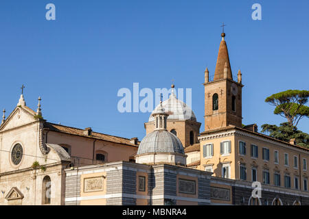 The Parish Basilica of Santa Maria del Popolo in Piazza del Popolo, Rome, Italy. It stands on the north side of Piazza del Popolo and contains works b Stock Photo