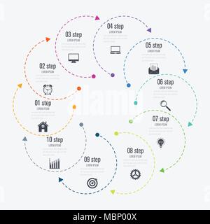Infographics template 10 options with circle Stock Vector
