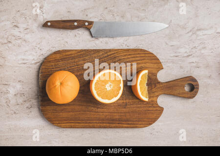 top view of ripe oranges on cutting board  Stock Photo