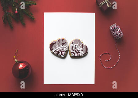 christmas card with gingerbread cookies Stock Photo