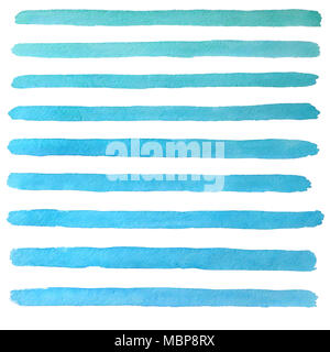 Hand drawn watercolor blue strokes isolated on the white background Stock Photo