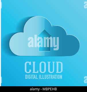 Cloud upload information on server illustration concept. Realistic with shadow style. Vector template of element for your product or infographics design, web and mobile applications. Stock Vector