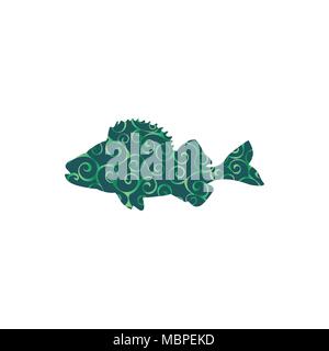 Perch fish aquatic spiral pattern color silhouette animal. Vector Illustrator. Stock Vector