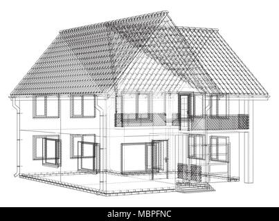 House wire blueprint - isolated over a white background Stock Vector
