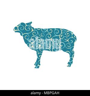 Sheep farm mammal spiral pattern color silhouette animal. Vector Illustrator. Stock Vector