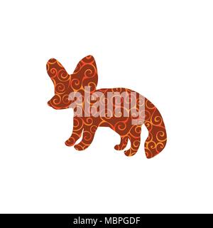 Fennec fox spiral pattern color silhouette animal. Vector Illustrator. Stock Vector