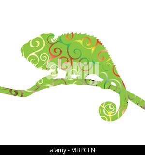 Chameleon lizard reptile spiral pattern color silhouette animal. Vector Illustrator. Stock Vector