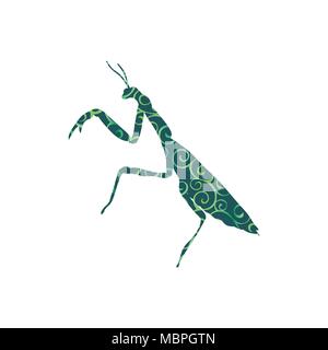 Praying mantis insect spiral pattern color silhouette animal. Vector Illustrator. Stock Vector