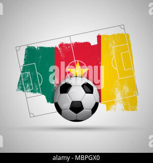 Cameroon flag soccer background with grunge flag, football pitch and soccer ball Stock Photo