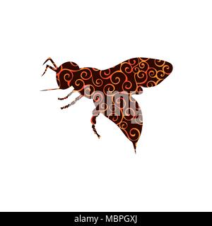 Bee insect spiral pattern color silhouette animal. Vector Illustrator. Stock Vector
