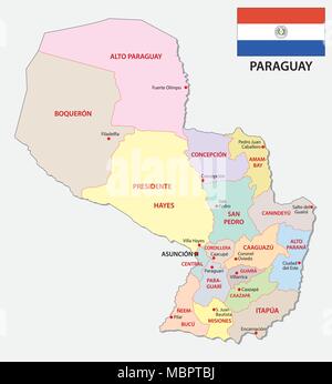 paraguay administrative and political vector map with flag Stock Vector