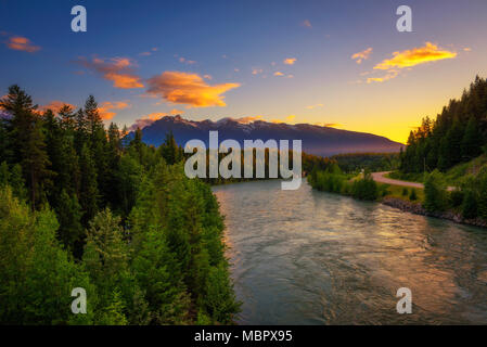 Sunset above Fraser River near Jasper National Park in Canada Stock Photo