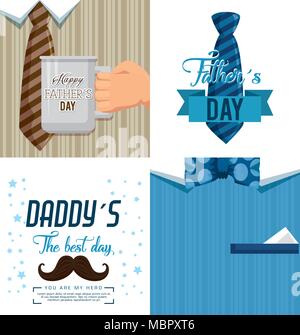 happy fathers day card with calligraphy and accessory Stock Vector