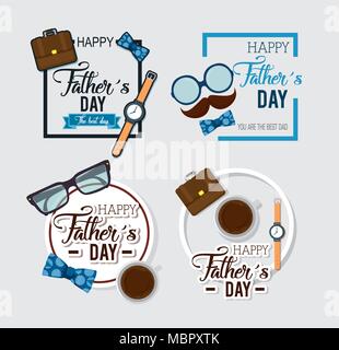 happy fathers day card with calligraphy and accessory Stock Vector