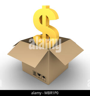 3d dollar symbol inside of an opened carton box Stock Photo