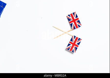 Two Union Jack flags on a white background Stock Photo