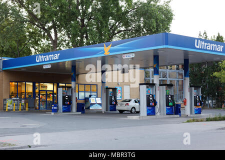 Quebec, Canada. An Ultramar self serve gas station in downtown Montreal. Stock Photo