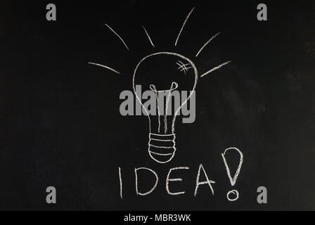 Bulb and word Idea drawn with chalk on blackboard Stock Photo
