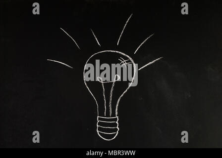 Bulb drawn with chalk on blackboard in studio Stock Photo