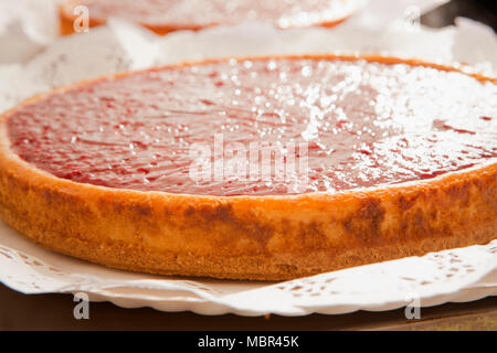 Cheesecake with Raspberry Sauce Stock Photo