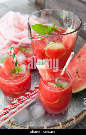 Fruity cocktail with water melon and lime juice Stock Photo