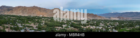 Beautiful panorama of Leh city and green Indus valley in Ladakh, Jammu and Kashmir, India. Stock Photo