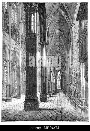 The North Aisle of  Westminster Abbey, formally titled the Collegiate Church of St Peter at Westminster,  a large, mainly Gothic abbey church in the City of Westminster, London, England. It is the traditional place of coronation and burial site for English and, later, British monarchs. Between 1540 and 1556, the abbey had the status of a cathedral. Since 1560, the building is no longer an abbey or a cathedral, having instead the status of a Church of England 'Royal Peculiar'—a church responsible directly to the sovereign. Stock Photo