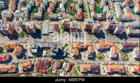 aerial view of cars driving in the city traffic. Romania, Piatra Neamt Stock Photo