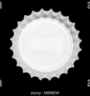 Glass beer bottle metal cap isolated on black background, top view. 3d illustration Stock Photo