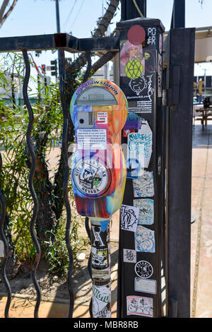 Donation Station, a vintage parking meter that collects change to help homelessness Stock Photo