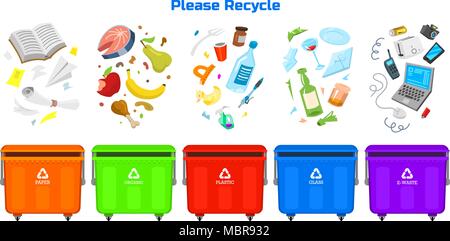 Recycling garbage elements. Bag or containers or cans for different ...