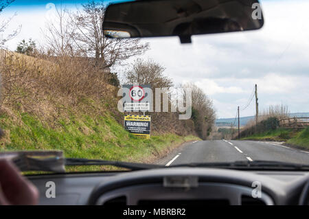 A car crossing border between County Donegal, Ireland and Northern Ireland near Londonderry, Derry city Stock Photo