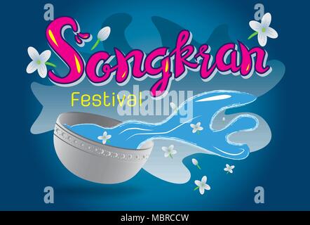 Songkran Festival. Songkran Is Thai Culture Bowl Water In the water floating with jasmine adds a fresh fragrance. Vector Image. Amazing Thailand. Stock Vector