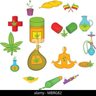 Medical marijuana icons set, cartoon style Stock Vector
