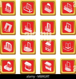 Balcony window forms icons set red square vector Stock Vector