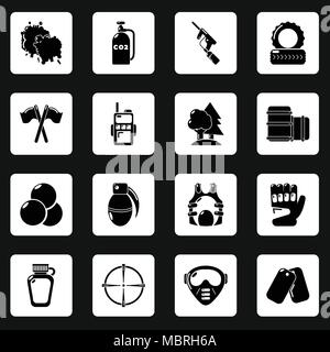 Paintball icons set, simple style Stock Vector