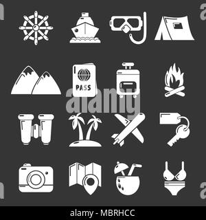 Travel summer icons set grey vector Stock Vector
