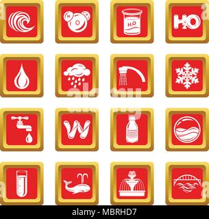 Water icons set red square vector Stock Vector