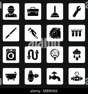 Plumber symbols icons set, simple style Stock Vector