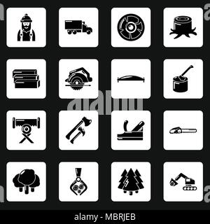 Timber industry icons set, simple style Stock Vector