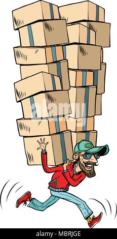courier with boxes fast delivery of cargo Stock Vector