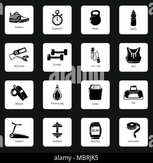 Gym sport icons set, simple style Stock Vector