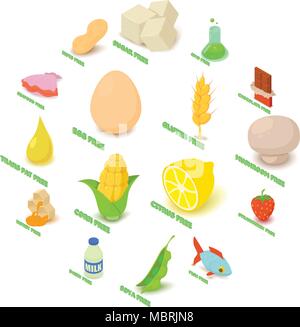 Allergy free icons set food, isometric style Stock Vector