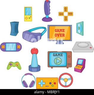 Video game icons set, cartoon style Stock Vector