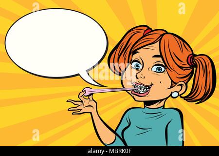 Cute young woman with chewing gum Stock Vector